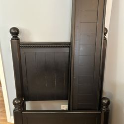 Vintage Broyhill Solid Wood Twin Bed & Matching Nightstand- Farmhouse Black, Factory-distressed Finish