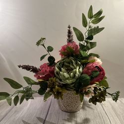 New Pink and Green Peony Flower Arrangement Faux Flower Centerpiece