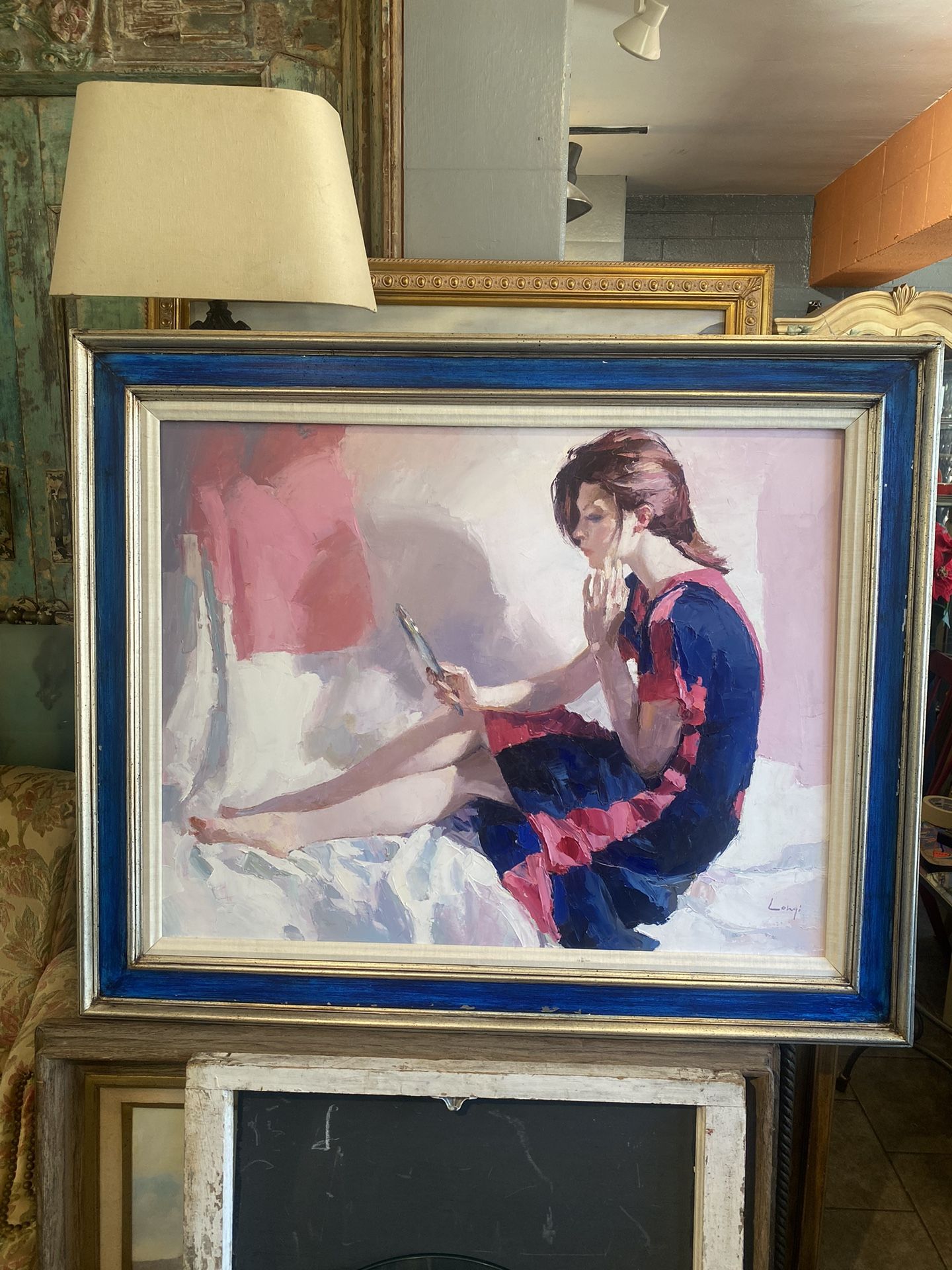 Carl Antonio Longi Artist. Oil On Canvas. Signed. Abstract Portrait Of Woman. Stunning Light. Rare Painting.1959s O