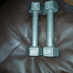 Pair Of 3 Lbs Cast Iron Hex Dumbells 