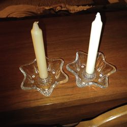 2 Clear Pressed Glass Taper Candle Holders