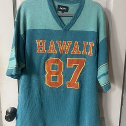 VTG 2019 Just Don Hawaii 87 Football Knit Sweater Jersey Color Teal Sz (L)USA