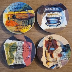 Colorful Plates Pisa, Florence, Cappuccino, Chianti Set of 4