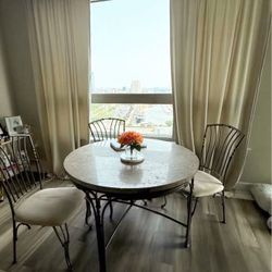Marble Round neutral  Dining Table & 4 Chairs 