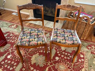 Pair of Vintage Rose-Carved Side Chairs — Solid Wood, Easy-Recover Seats