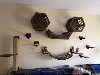 Handmade Wood Cat Wall: Bed, Bridge and Scratching Post
