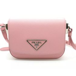 New Model 2021  PRADA Women's Pink Saffiano Leather Identity Shoulder Bag MSRP $2350
