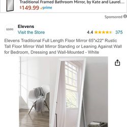 Elevens Traditional Full Length Floor Mirror 65"x22" Rustic Tall Floor Mirror Wall Mirror Standing or Leaning Against Wall for Bedroom, Dressing and W