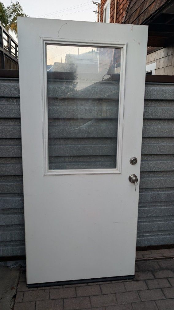 36" Utility Door W Double Pane Glass Window White Garage Front Entry 3'0" 
