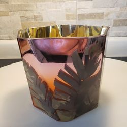 Decorative Bowl with Palm Leaf Print, Inner Bowl Gold Color, 6 3/4" High x 7 1/4" Wide