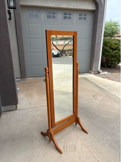 Vintage solid wood standing beveled mirror