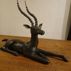 Large Mid-Century Bronze Gazelle Sculpture in Lying Position
