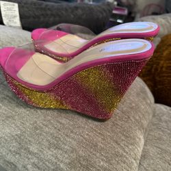 Pink & Gold Wedge Shoes Bling Size 11