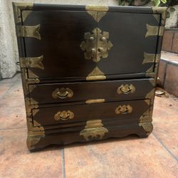 Super Rare  Korean Tansu END TABLES jewelry Chest  IMPORTS VINTAGE  red velvet 