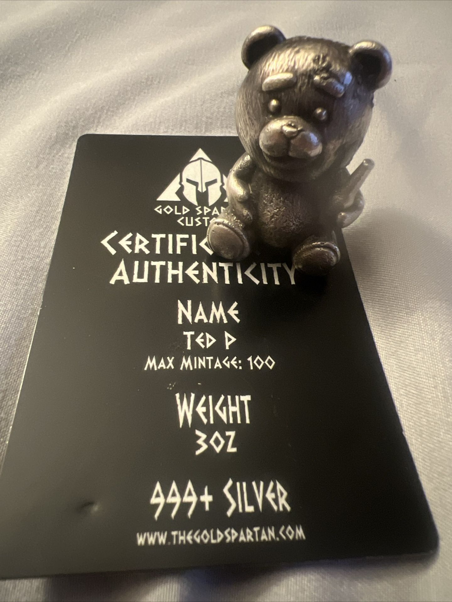 Hand Poured Ted Bear 3oz .999 Silver
