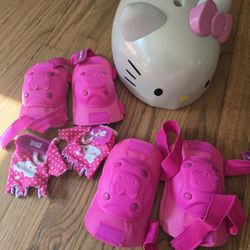 Hello Kitty Helmet + Knee And Elbow Pads, Girls Size XS  For Age 3 An Up