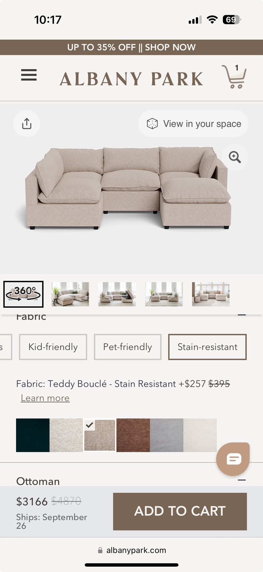 HUGE PRICE CUT! Was $5,200 Albany Park Kova L-Shape + Ottoman (with Storage)