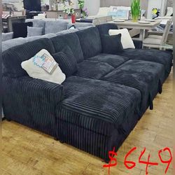 Pull out sofa Black Corduroy sectional