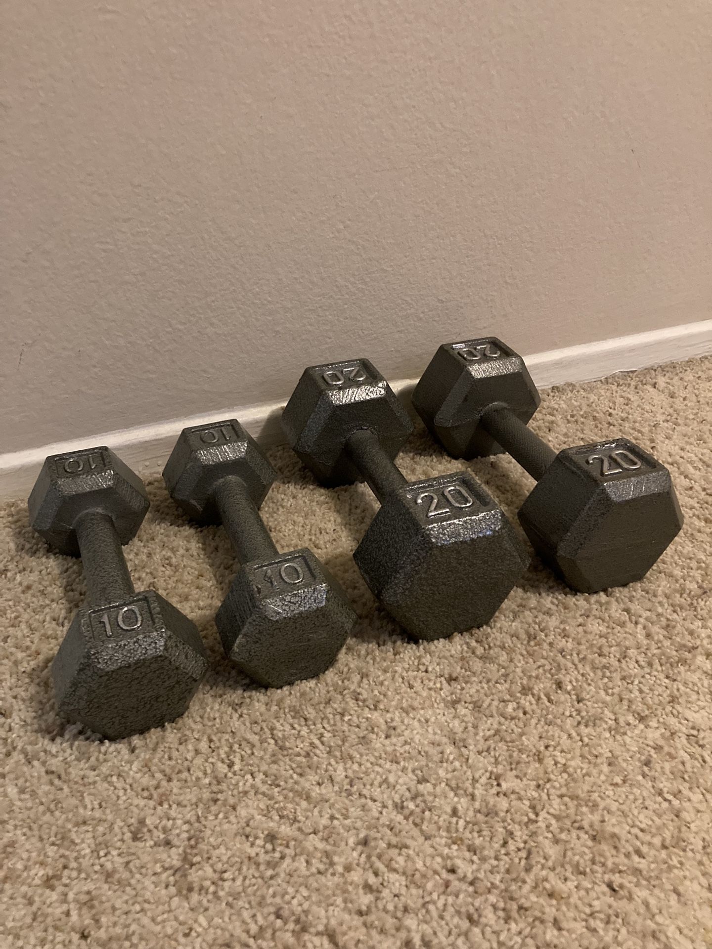 20 lb, 10 lb dumbbells