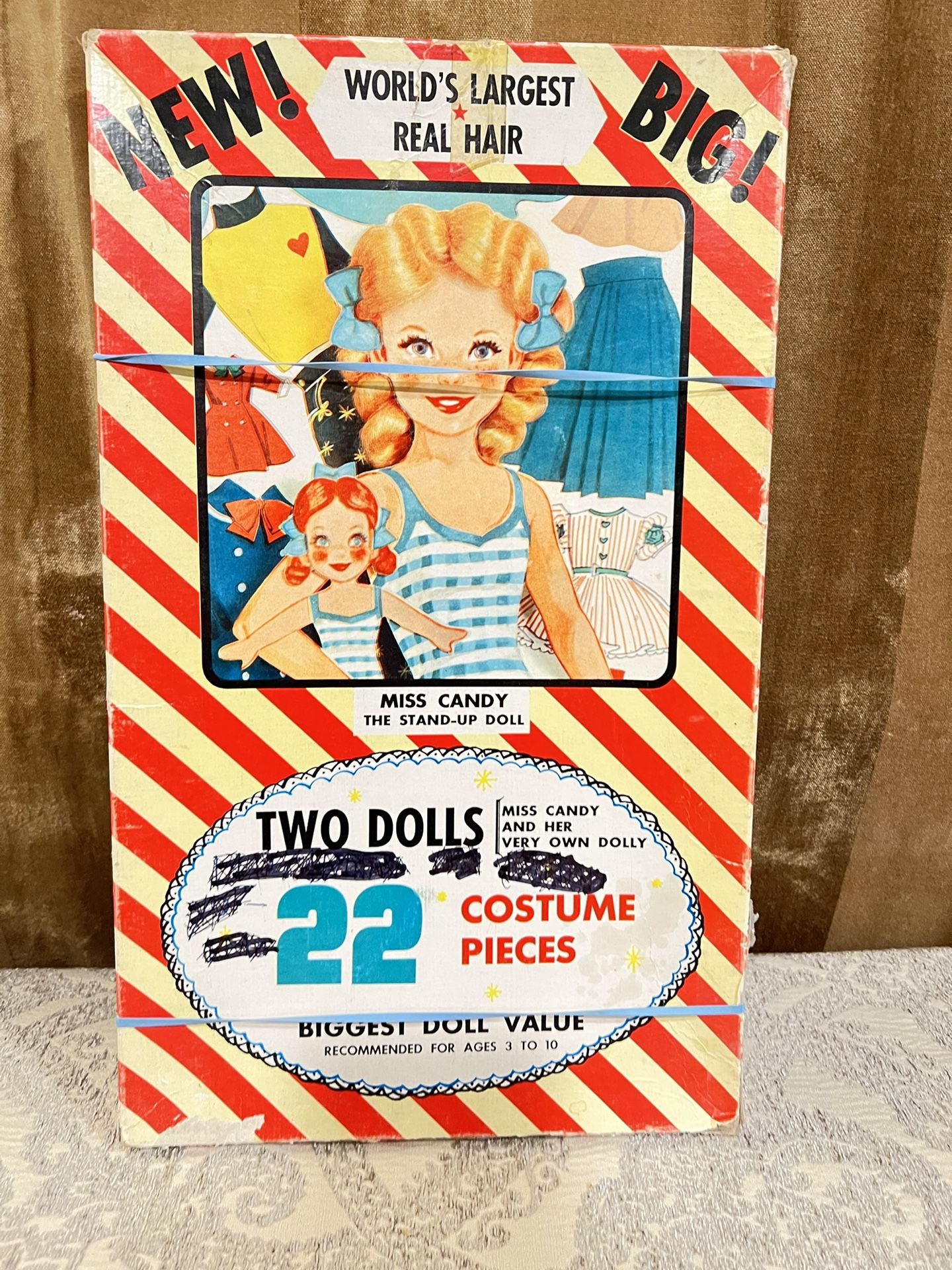 VINTAGE 1950S DEJOURNETTE “CANDY & DOLLY” PAPER DOLL SET REAL HAIR IN BOX
