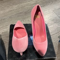 Pink High Heel Velvet Pumps