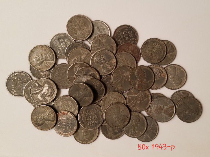 One Roll of Fifty 1943-P Lincoln Wheat Pennies Circulated