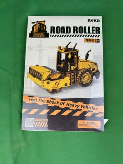ROBOTIME 3D Puzzles Wooden Model Car Kits Engineering Road Roller Model DIY Wooden Building Kits for Kids Learning Gifts for Birthday