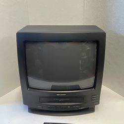SHARP 13" Color TV VCR Combo 13VT-J100 VHS Player W/ Remote Retro Gaming TESTED