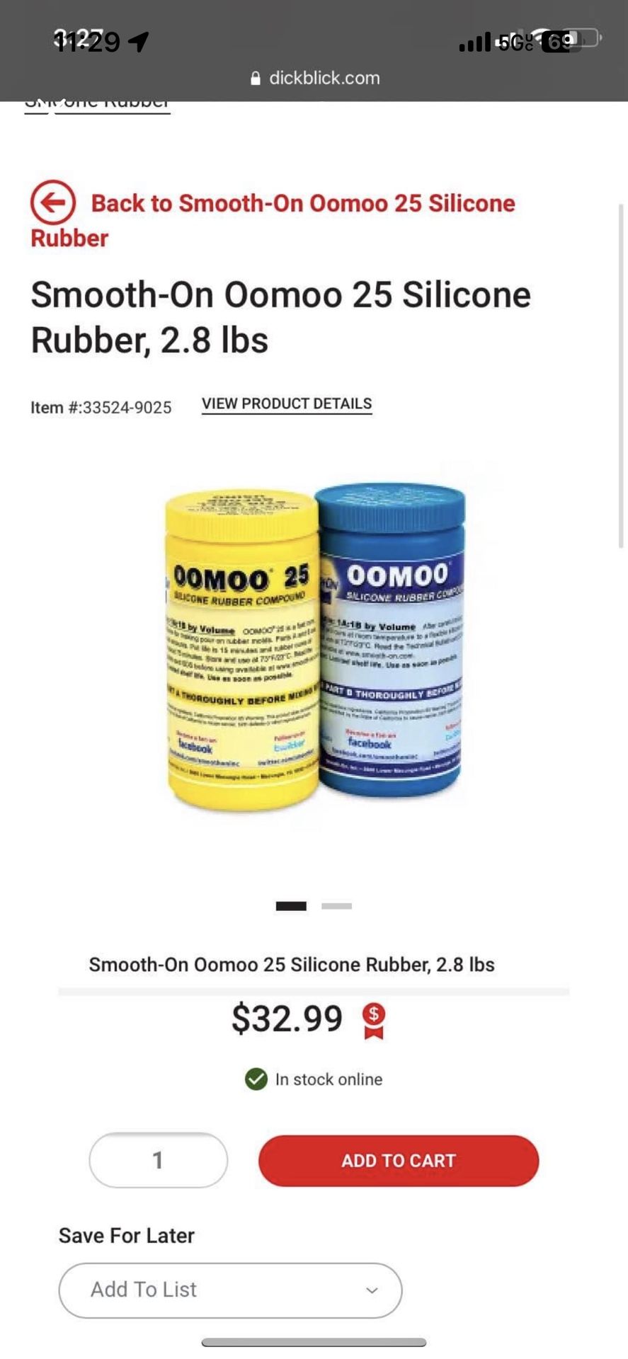Smooth On Oomoo 25 Silicone Rubber - 2.8lbs