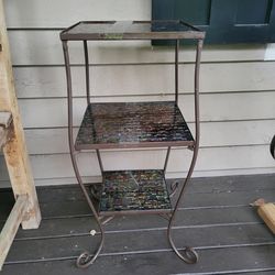 Sturdy Brown Metal & Glass Mosaic Side Table