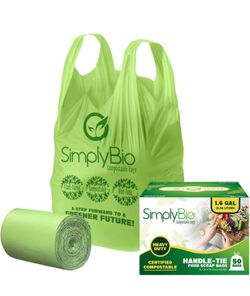 Simply Bio 1.6 Gallon Compostable Trash Bags Liners Handle