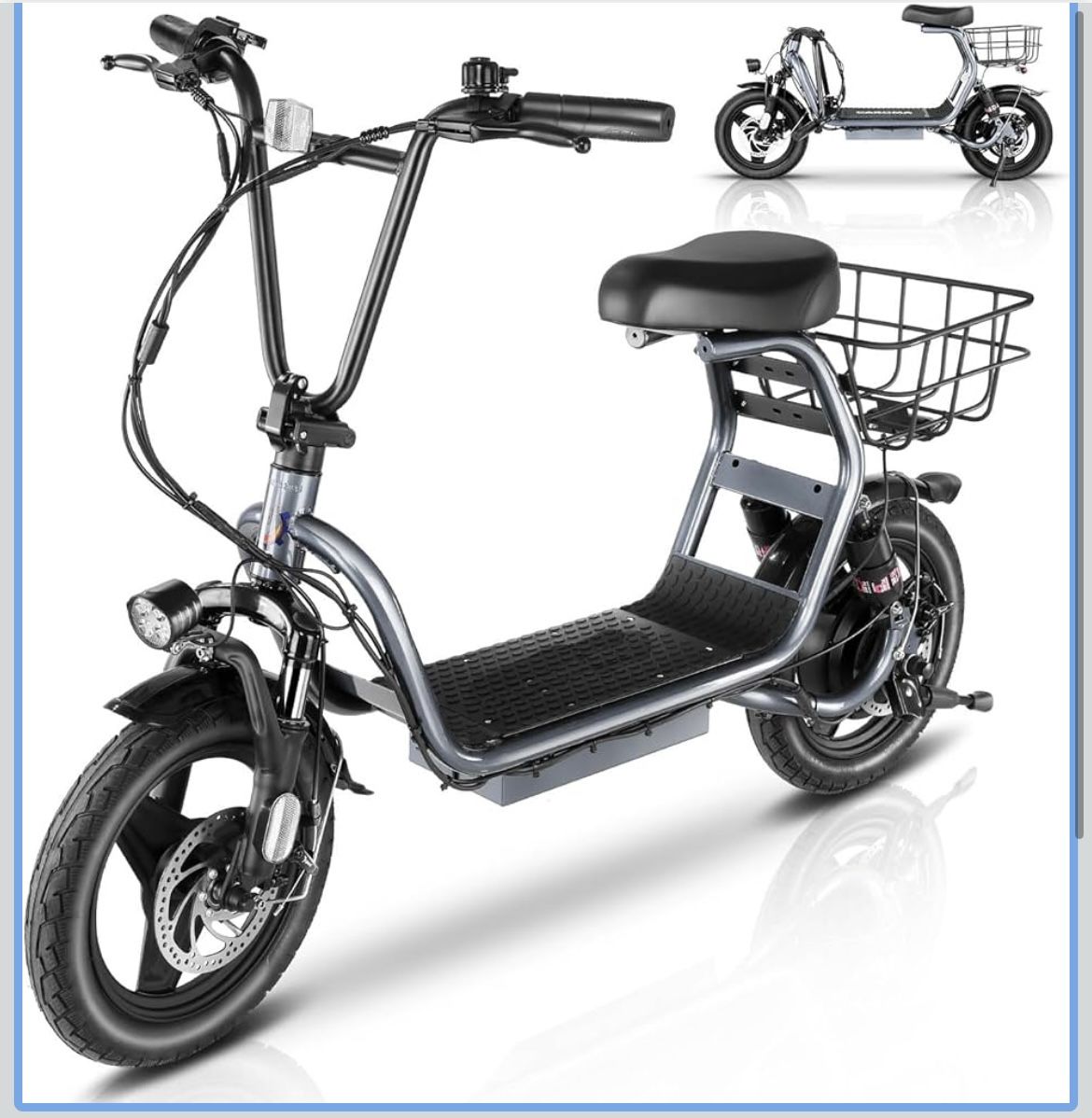 Peak 1200W Electric Scooters with Seat, Electric Scooter Adults with Basket, 14" Tire, 500Wh Battery, 30 Miles Range, Top Speed 20MPH, Foldable