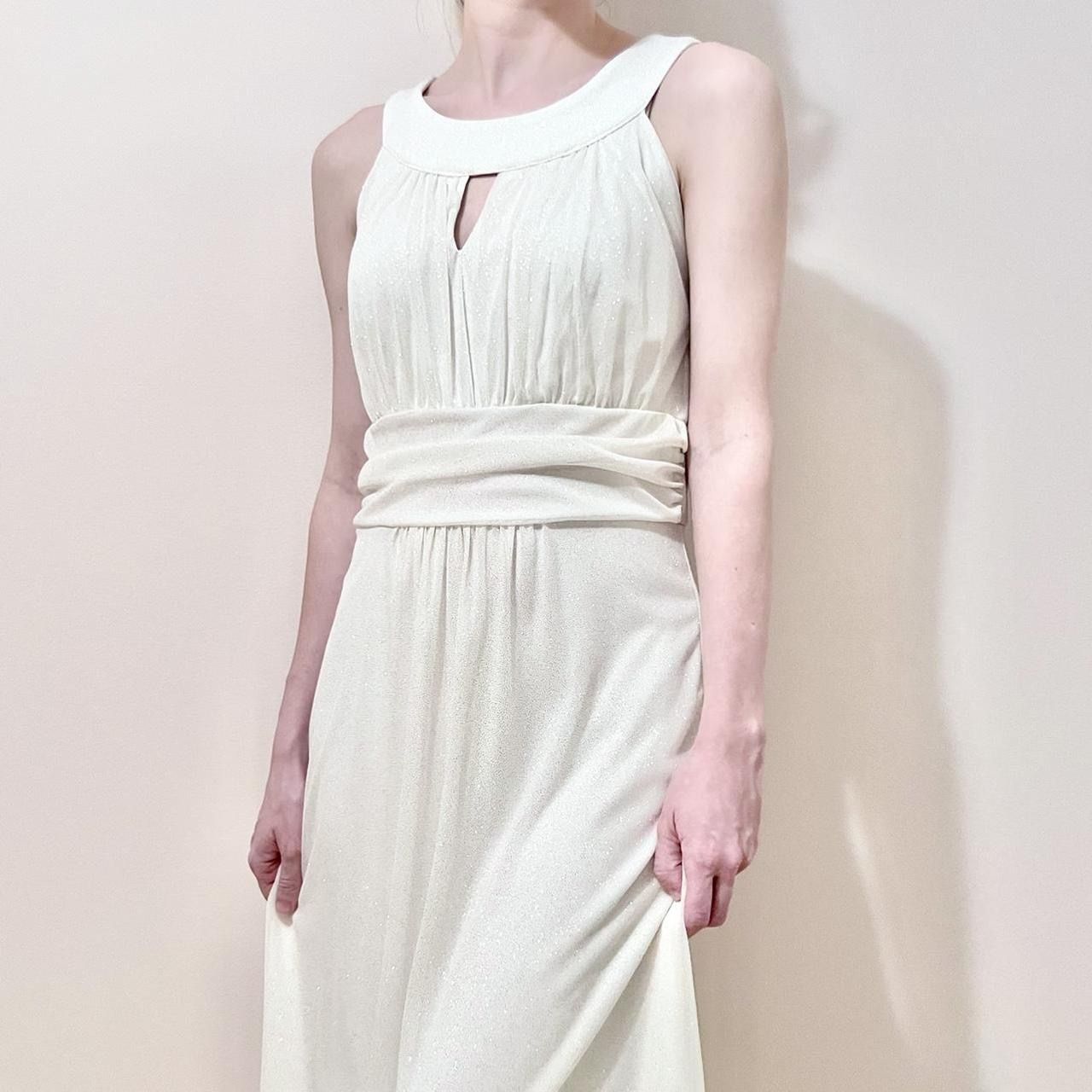Formal White Sparkly A-Line Maxi Dress Size 10P