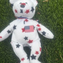 Glory, American Flag & Stars Teddy Bear - Ty Beanie Babies, 1998 Vintage, Red, White & Blue, Fourth of July, Independence Day