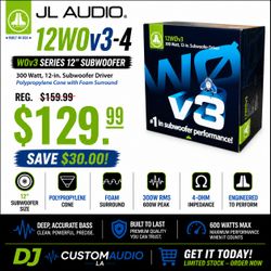 JL Audio 12W0v3-4 Bass Speaker 4-Ohm 12" Subwoofer 600 Watts 12W0v3-4 🚨 Payment Options Available 🚨 No Credit Needed 🚨