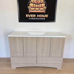 Emlyn 48 Single Bathroom Vanity with 3 Cabinets, 2 Drawers, and Cultured Marble Vanity Top 