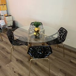 Black Gold Dining Chairs and Table Set For 4 