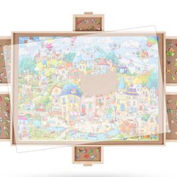 2000 Pieces Rotating Puzzle Board with 6 Drawers and Cover,29.6"x41.3"Portable Wooden Jigsaw Puzzle Table for Adults,Lazy Susan Spinning Puzzle Boards
