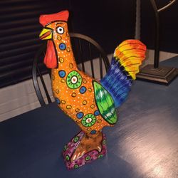 Mexican Art Wood Rooster - Made In Guatemala