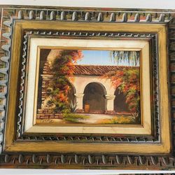 Vintage California Mission Oil Painting On Canvas 