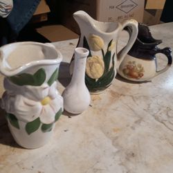3 Pitchers And Flower Vase Lot