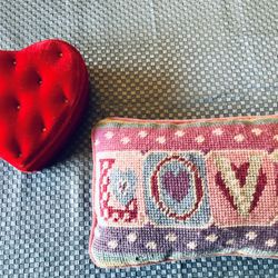 LOVEly Valentine’s Duo - Embroidered Pillow and velvet Heart-shaped Case