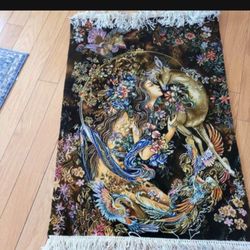 Persian Handmade Silk &wool Wall Rug 32” By 24”
