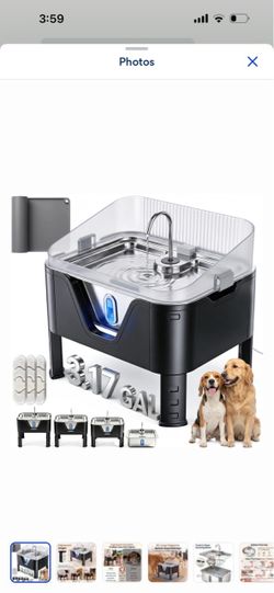 Deftpet Modern Elevated 4 Height Adjustable Elevated Stainless Steel Dog Waterer Fountain with Splash Guard, Silver/Black, 12-L