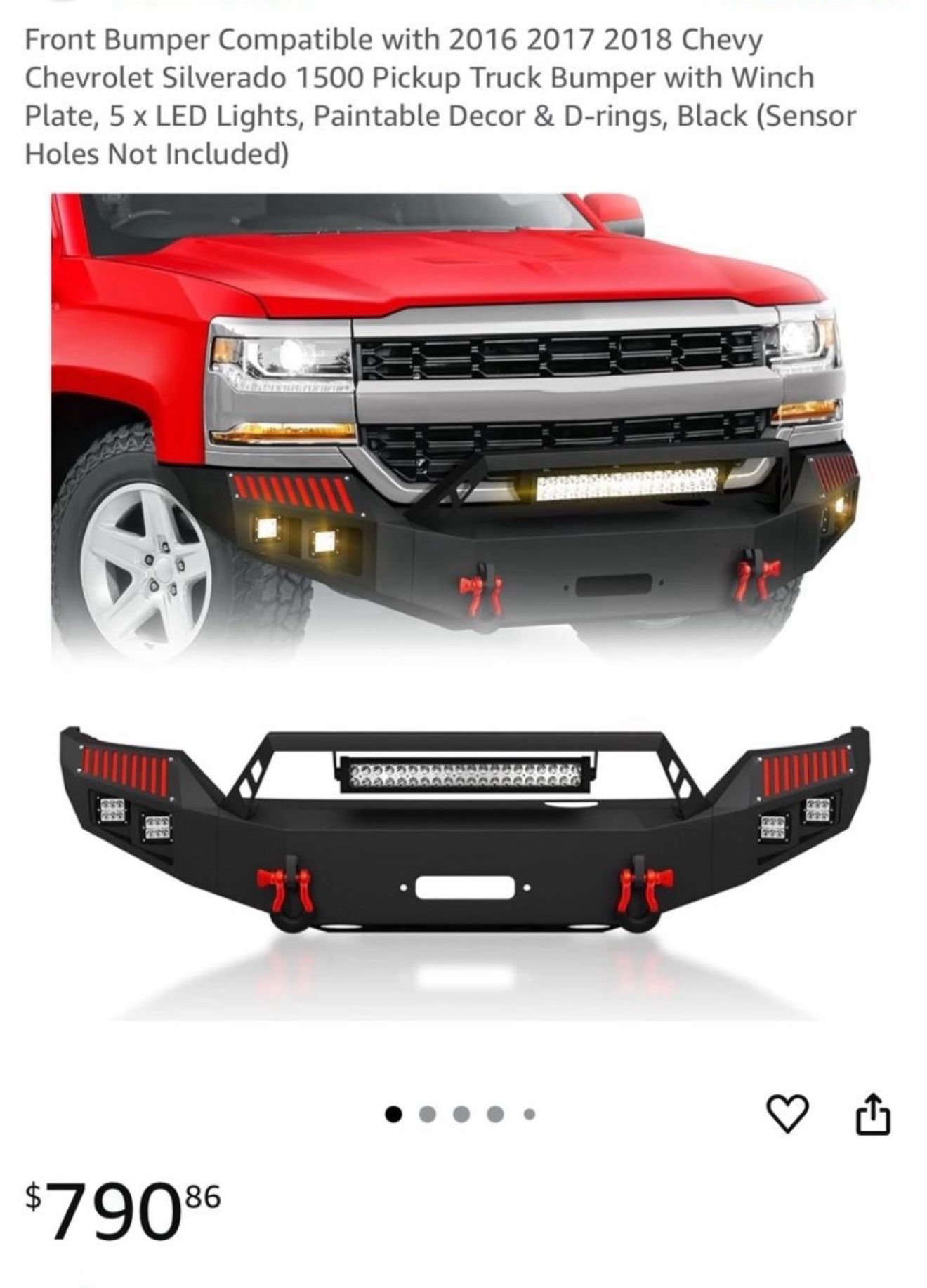 Front Bumper Compatible with 2016 // 2017 // 2018 Chevy Chevrolet Silverado 1500 Pickup Truck Bumper with Winch Plate, 5 x LED Lights, Paintable Decor