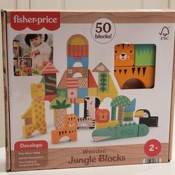 Fisher-Price Wooden Jungle Blocks Animal-Themed Building Set for Toddlers 50pc Wooden

