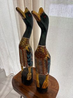 Hand-Painted Wooden Duck Figurines Set of 2