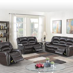 Brand New Brown Leather 3pc Power Reclining Sofa Set 