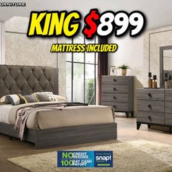 4pcs King Bedroom Set With Orthopedic Mattress 