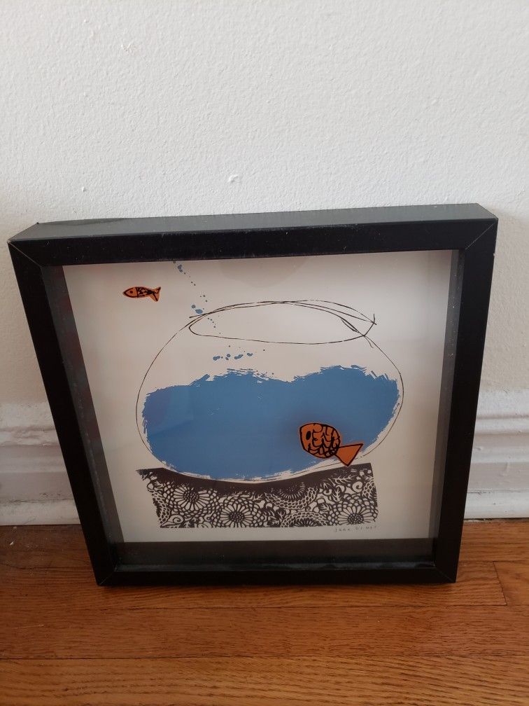 Vintage rare IKEA Shadowbox Art Goldfish Fish Bowl Print 3D Jane Ormes Olunda 11.5x11.5